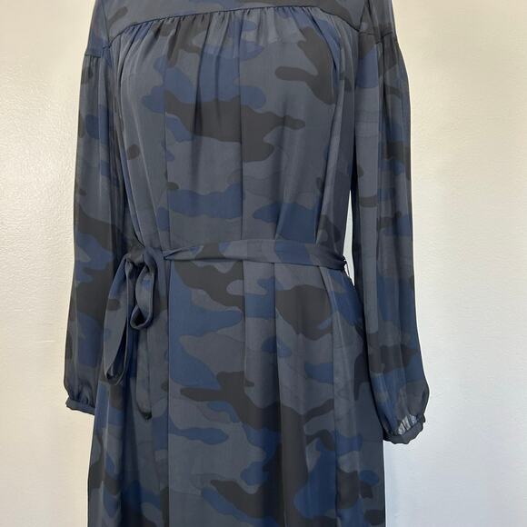 NWT Banana Republic Dress Navy Black Camo 2P Belt Sheer Flowy Long Sleeve Formal - Picture 3 of 13
